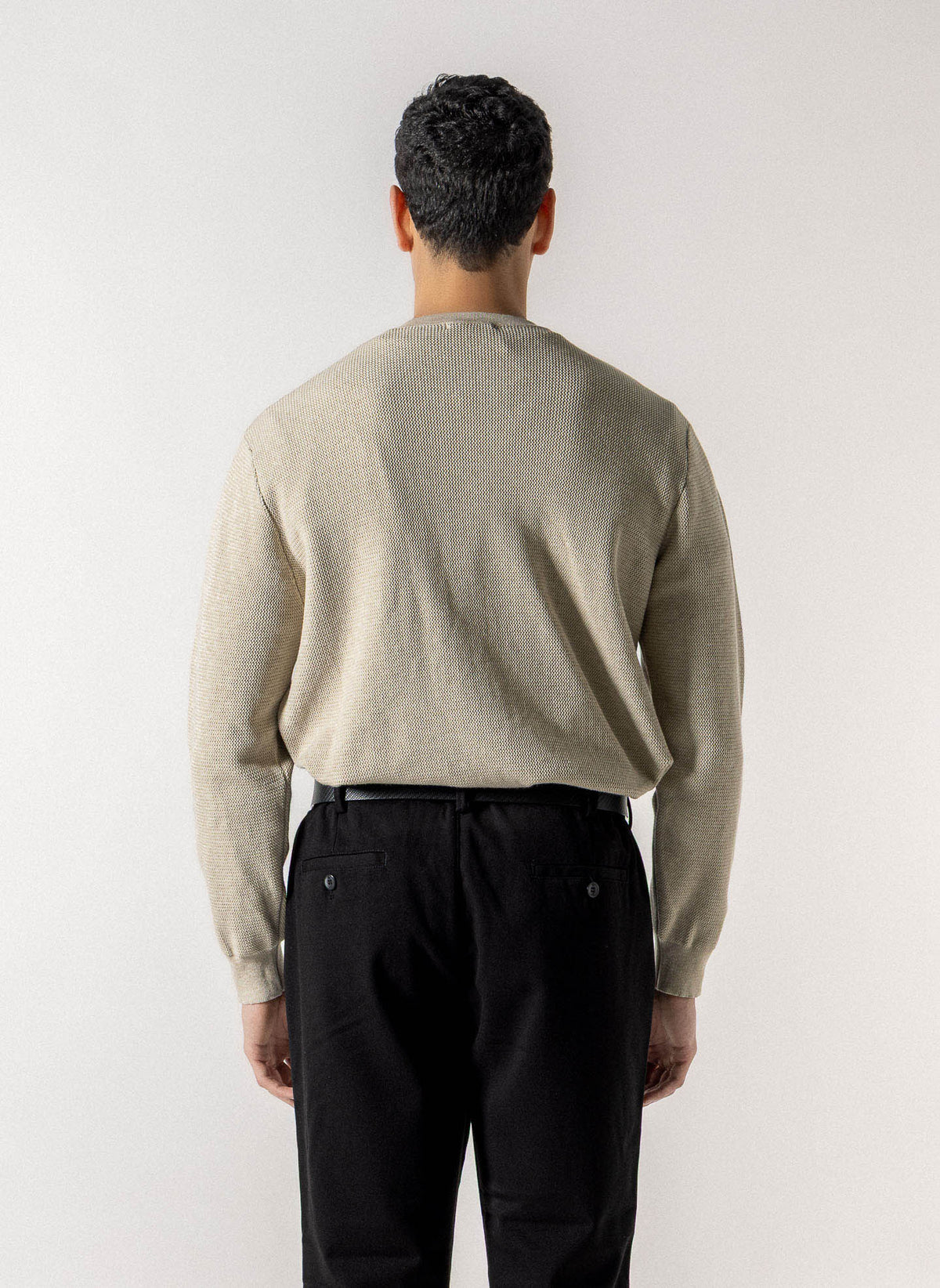 TEXTURED HENLEY KNIT SWEATER