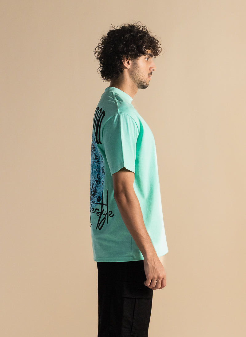 CONTRAST PRINTED COTTON T-SHIRT