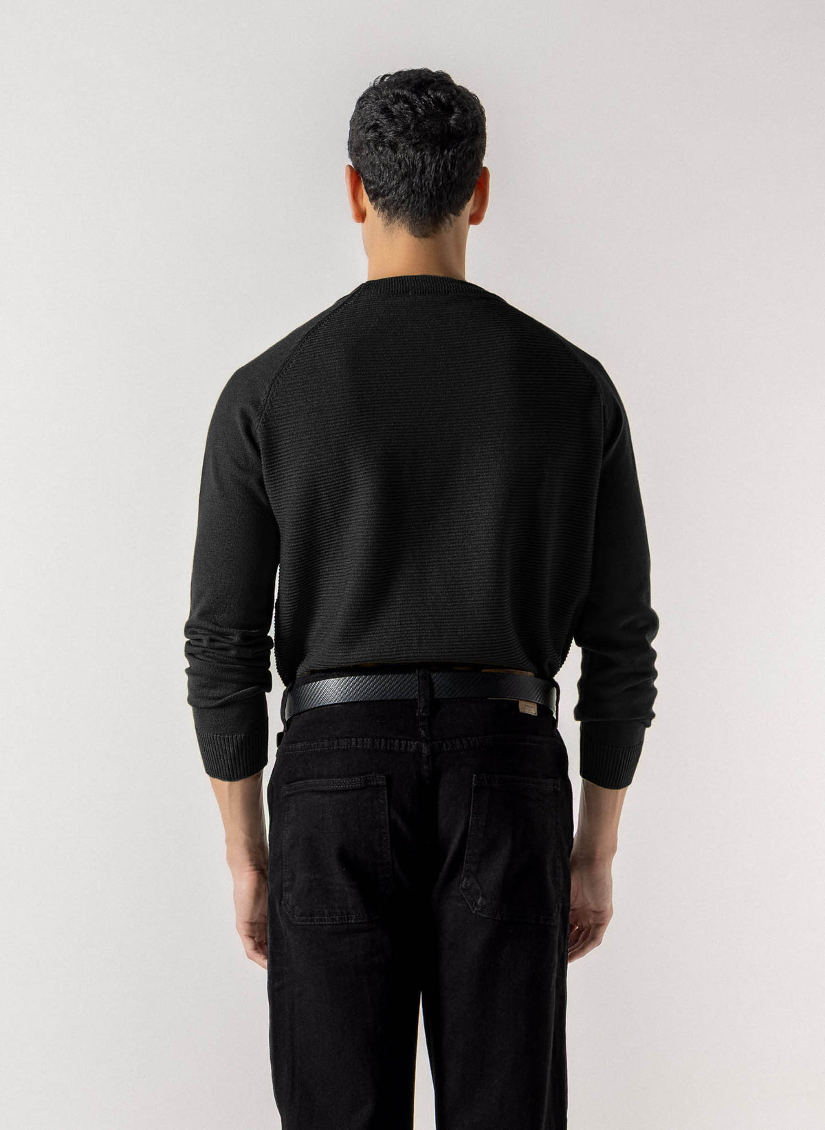 HORIZONTAL RIBBED CREW NECK SWEATER