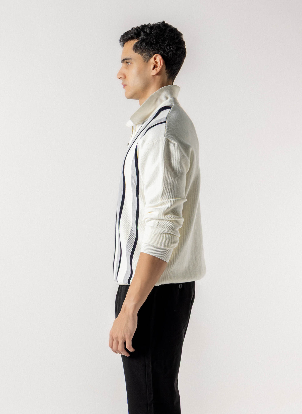 STRIPED HALF ZIP POLO SWEATER