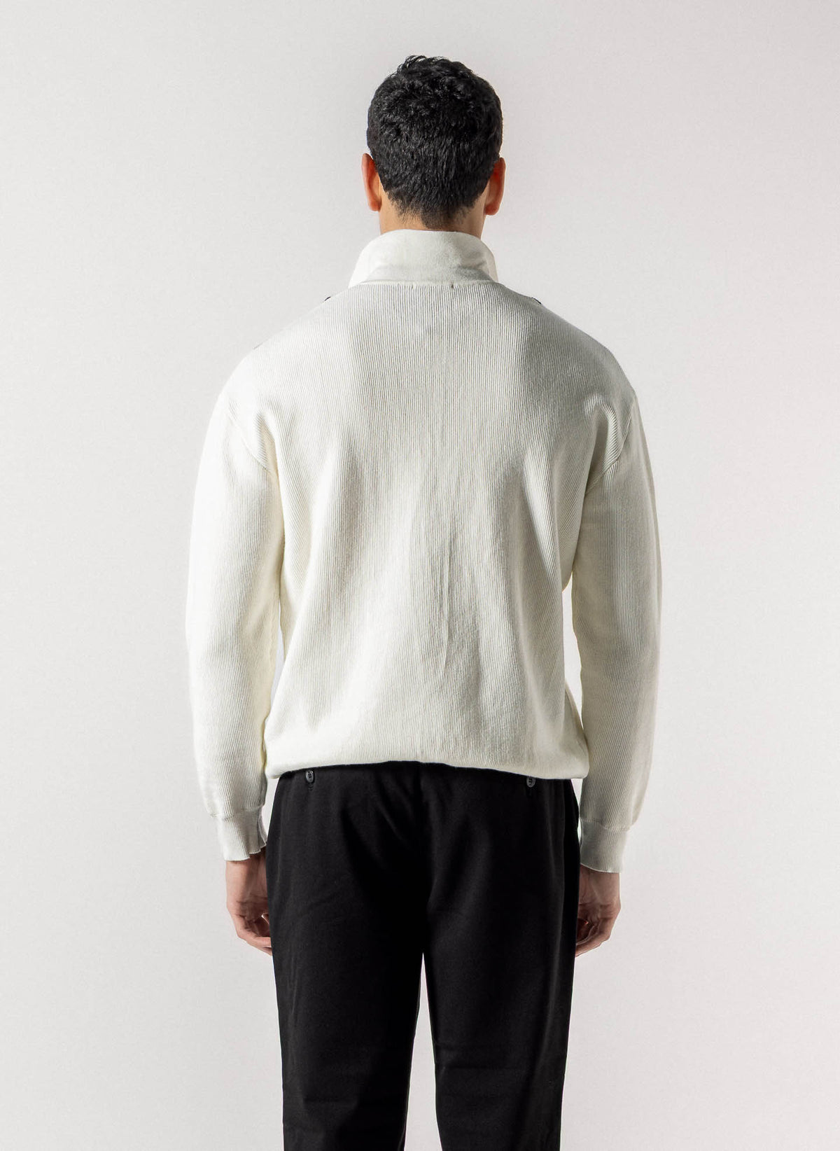 STRIPED HALF ZIP POLO SWEATER