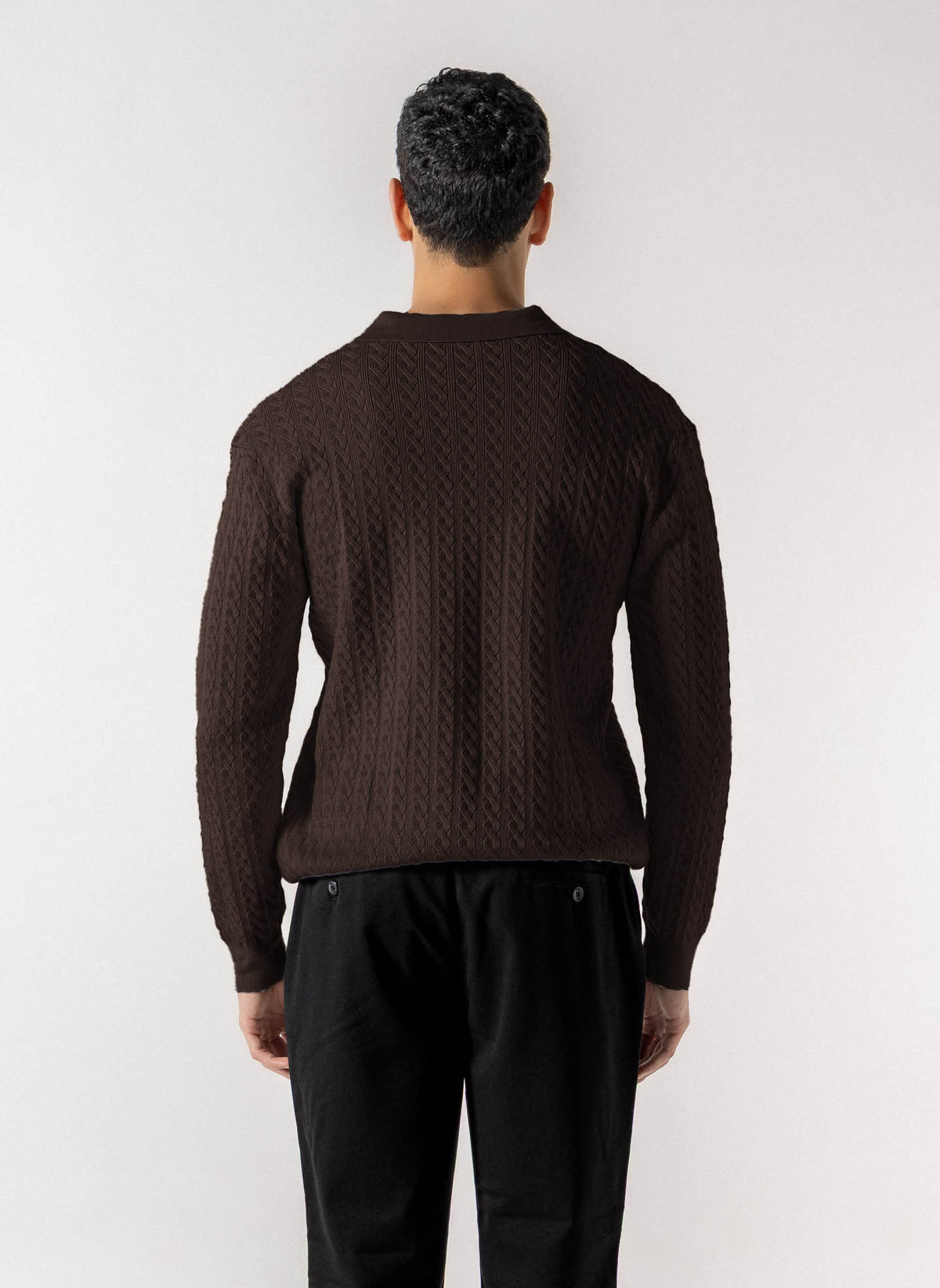 CABLE KNIT POLO SWEATER