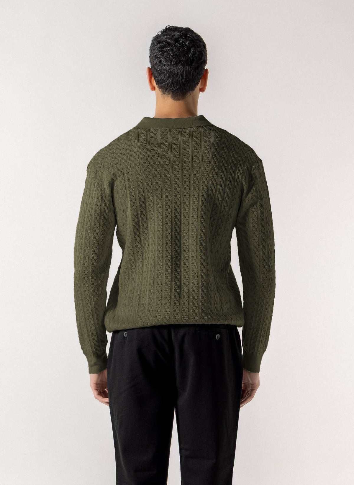 CABLE KNIT POLO SWEATER