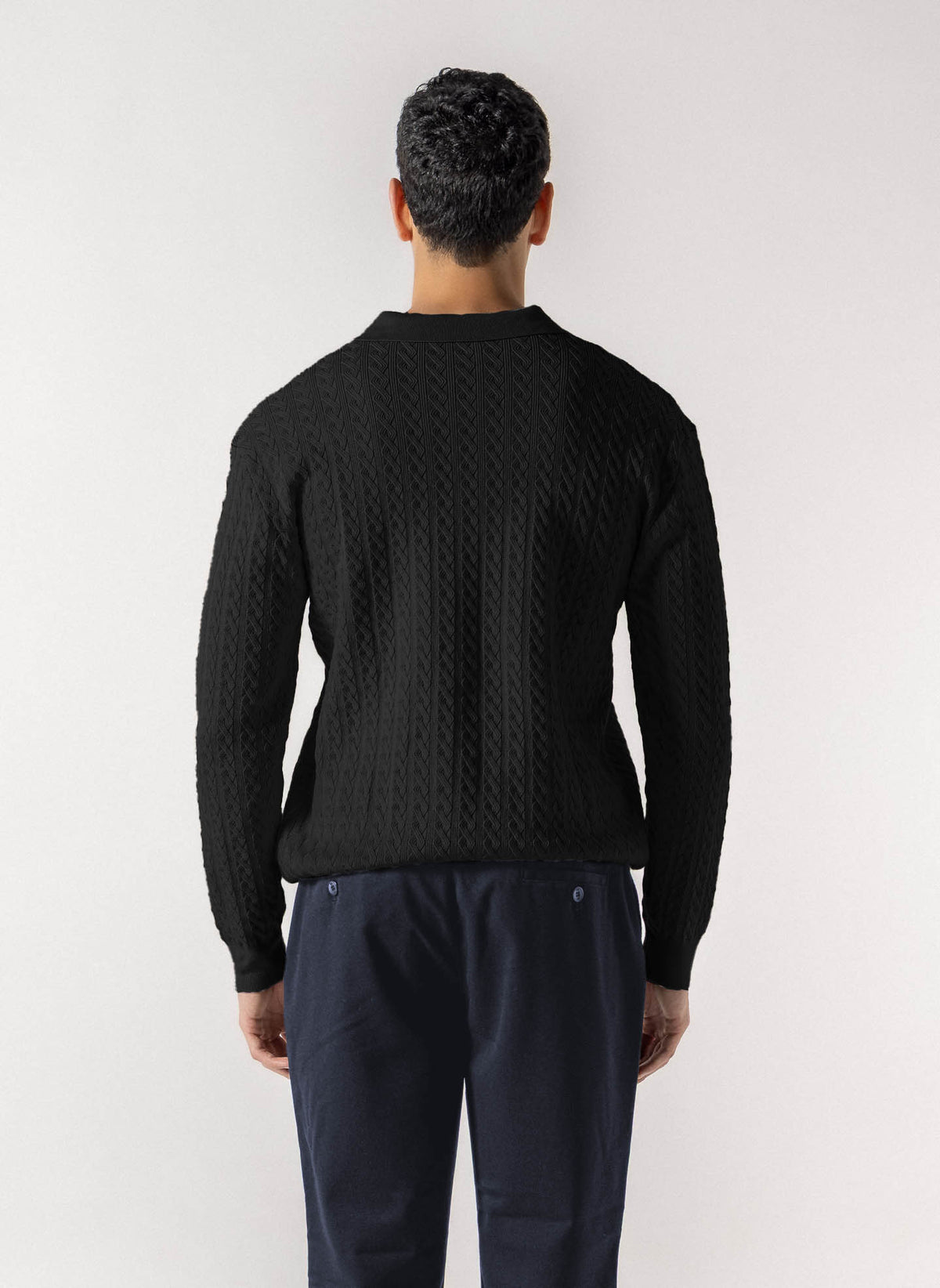 CABLE KNIT POLO SWEATER