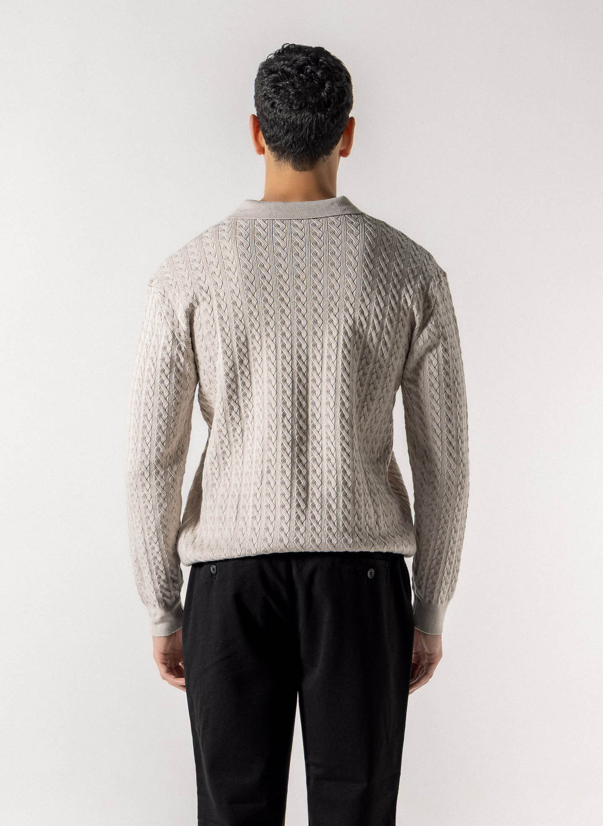 CABLE KNIT POLO SWEATER