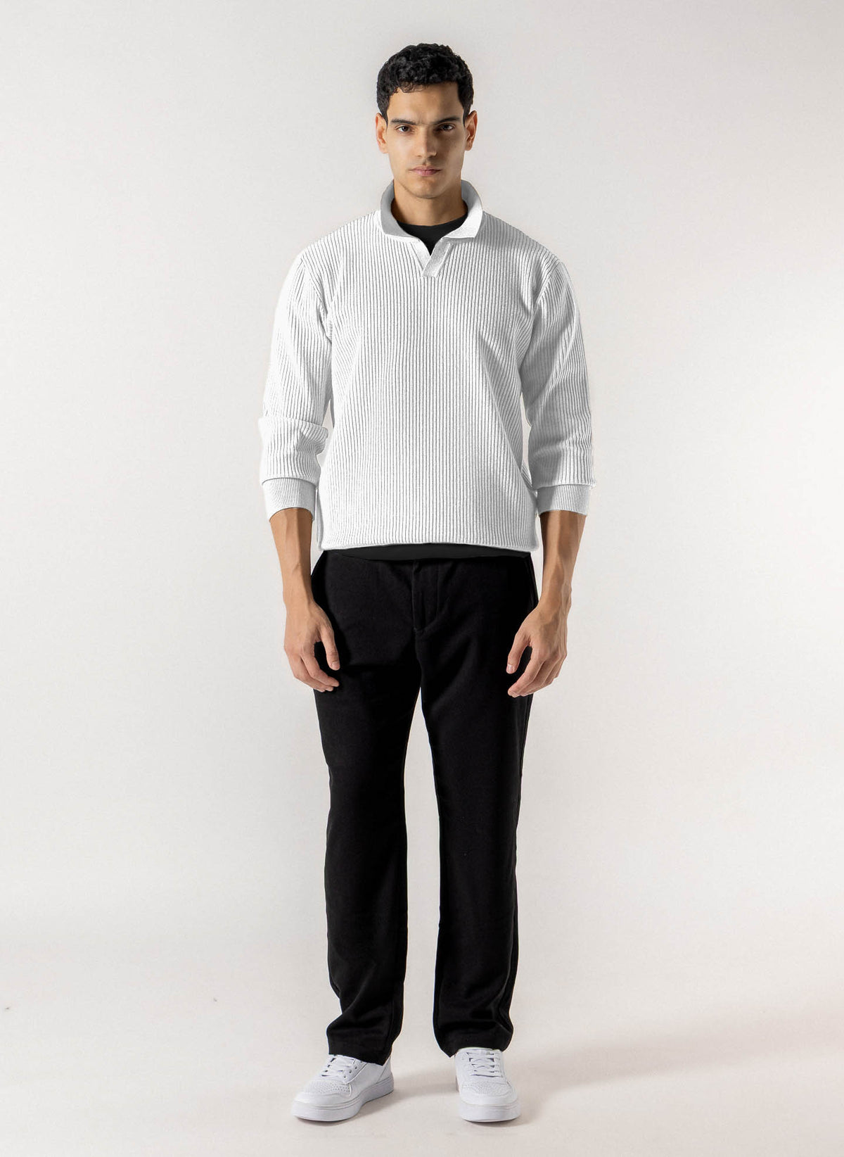 RIBBED POLO KNIT SWEATER
