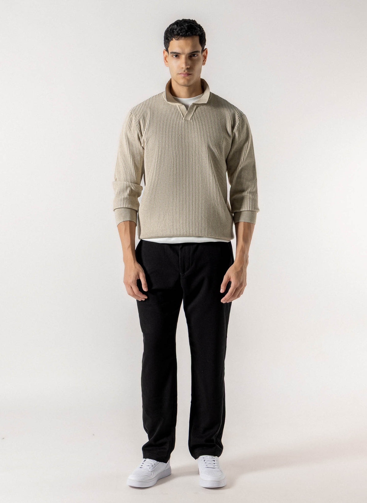 RIBBED POLO KNIT SWEATER