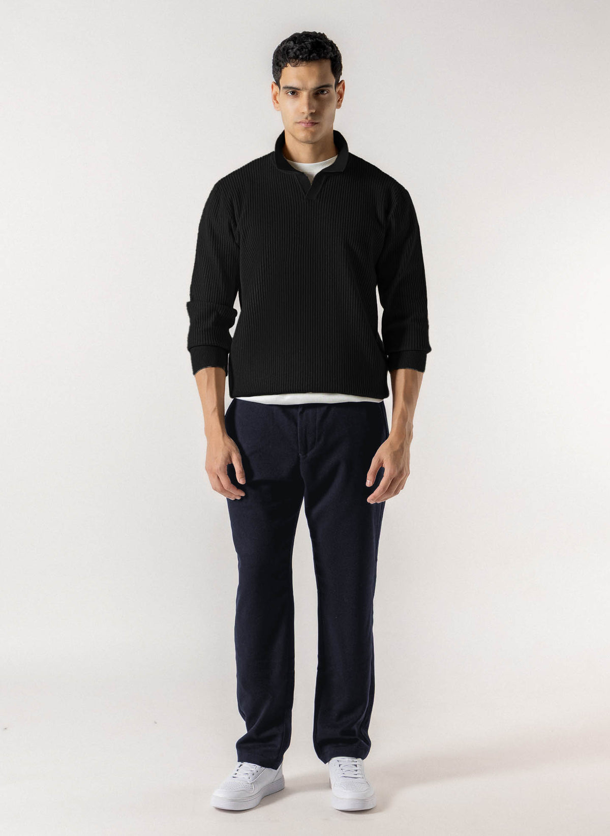RIBBED POLO KNIT SWEATER