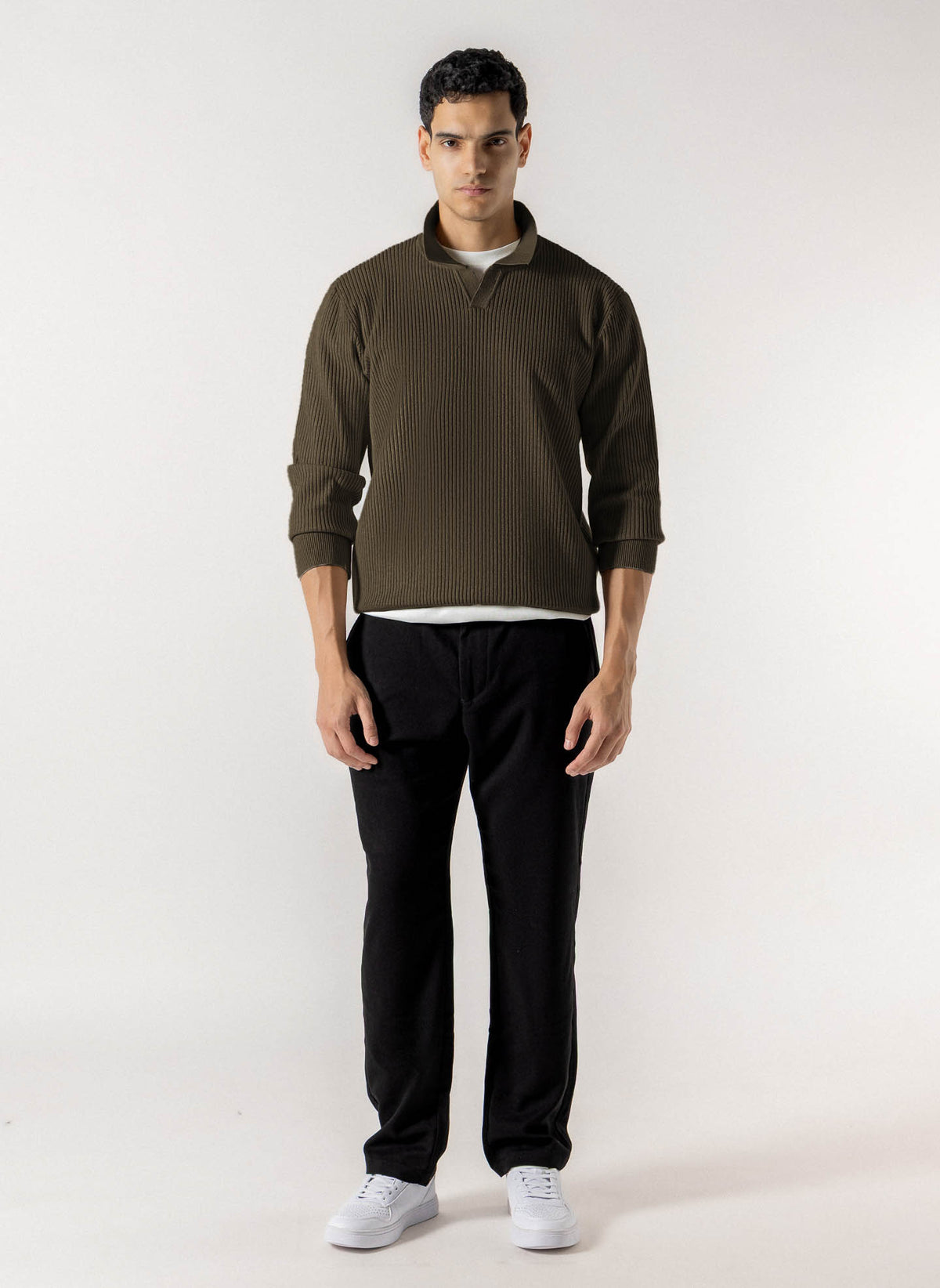 RIBBED POLO KNIT SWEATER