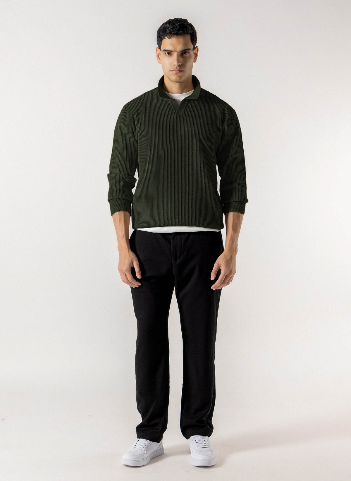 RIBBED POLO KNIT SWEATER