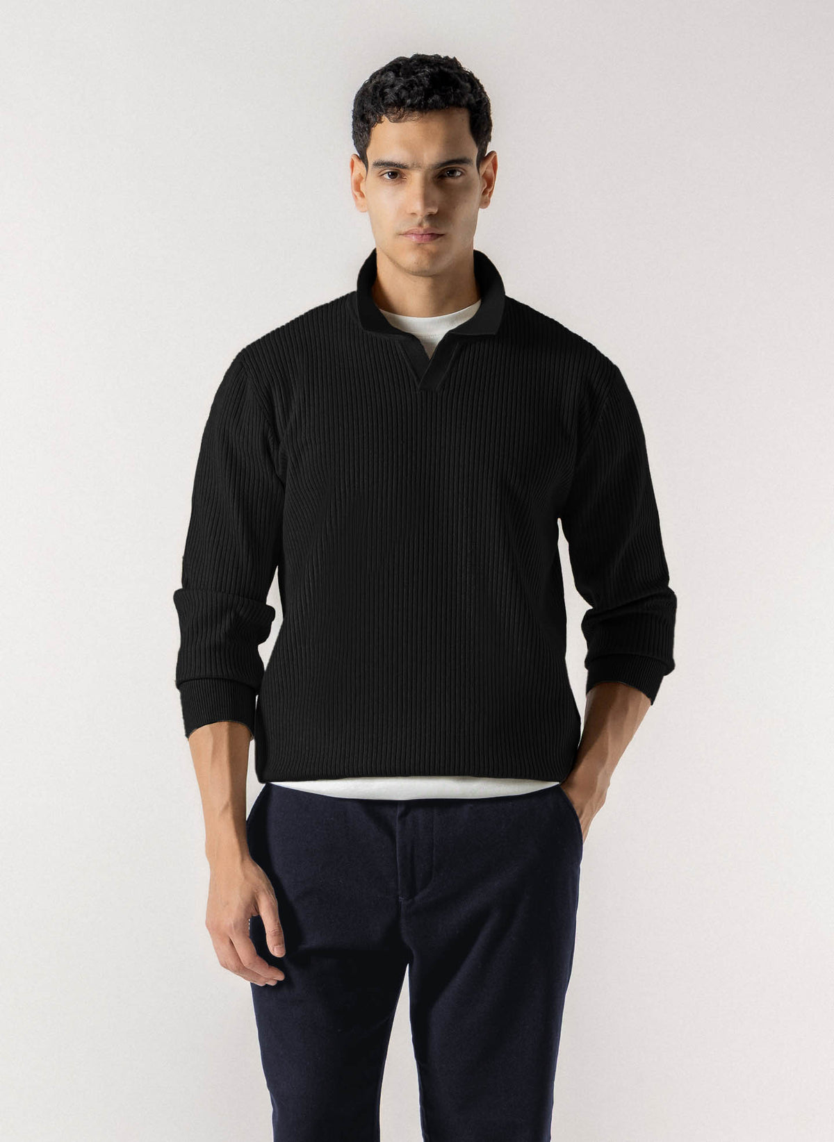 RIBBED POLO KNIT SWEATER