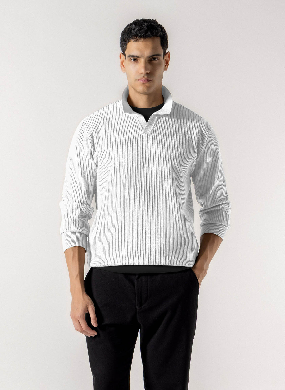 RIBBED POLO KNIT SWEATER