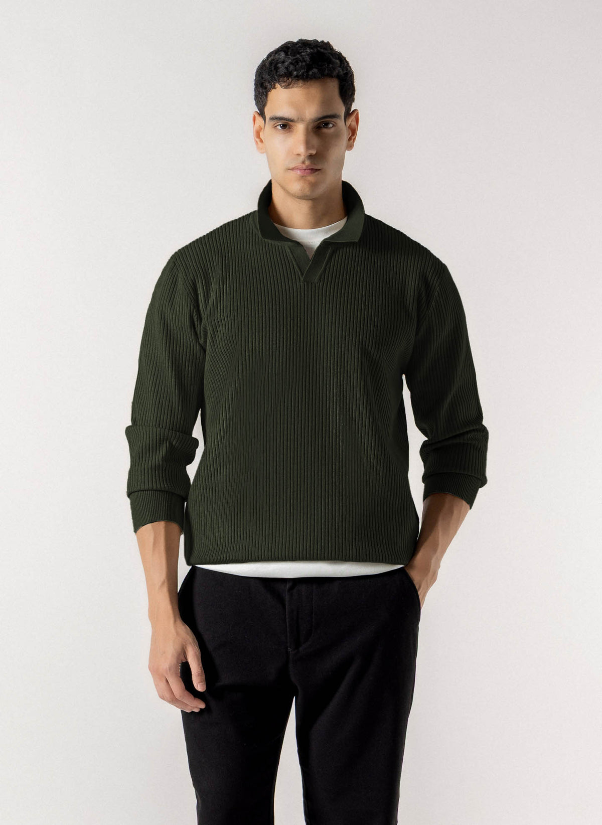 RIBBED POLO KNIT SWEATER