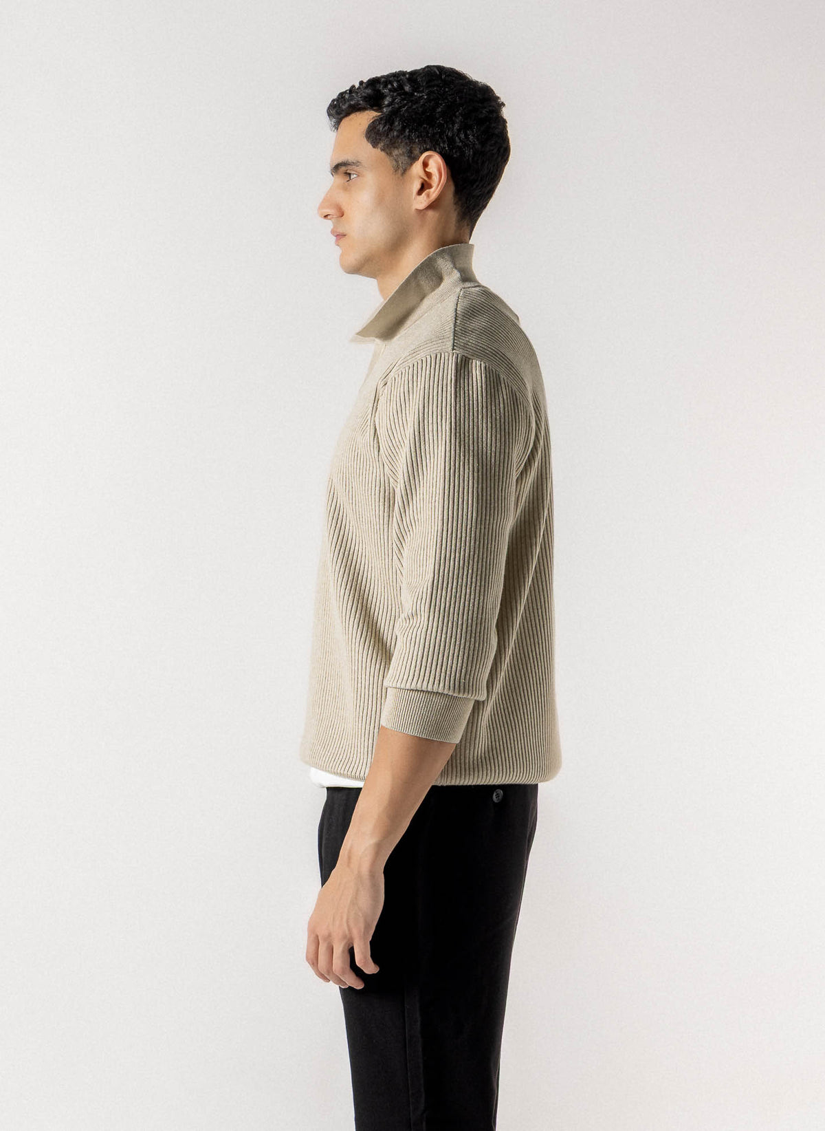 RIBBED POLO KNIT SWEATER