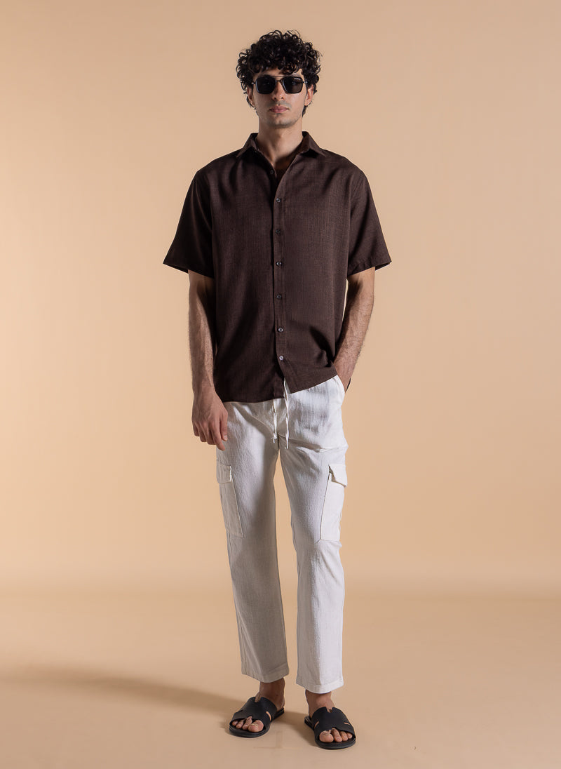 LINEN BLEND CARGO TROUSERS