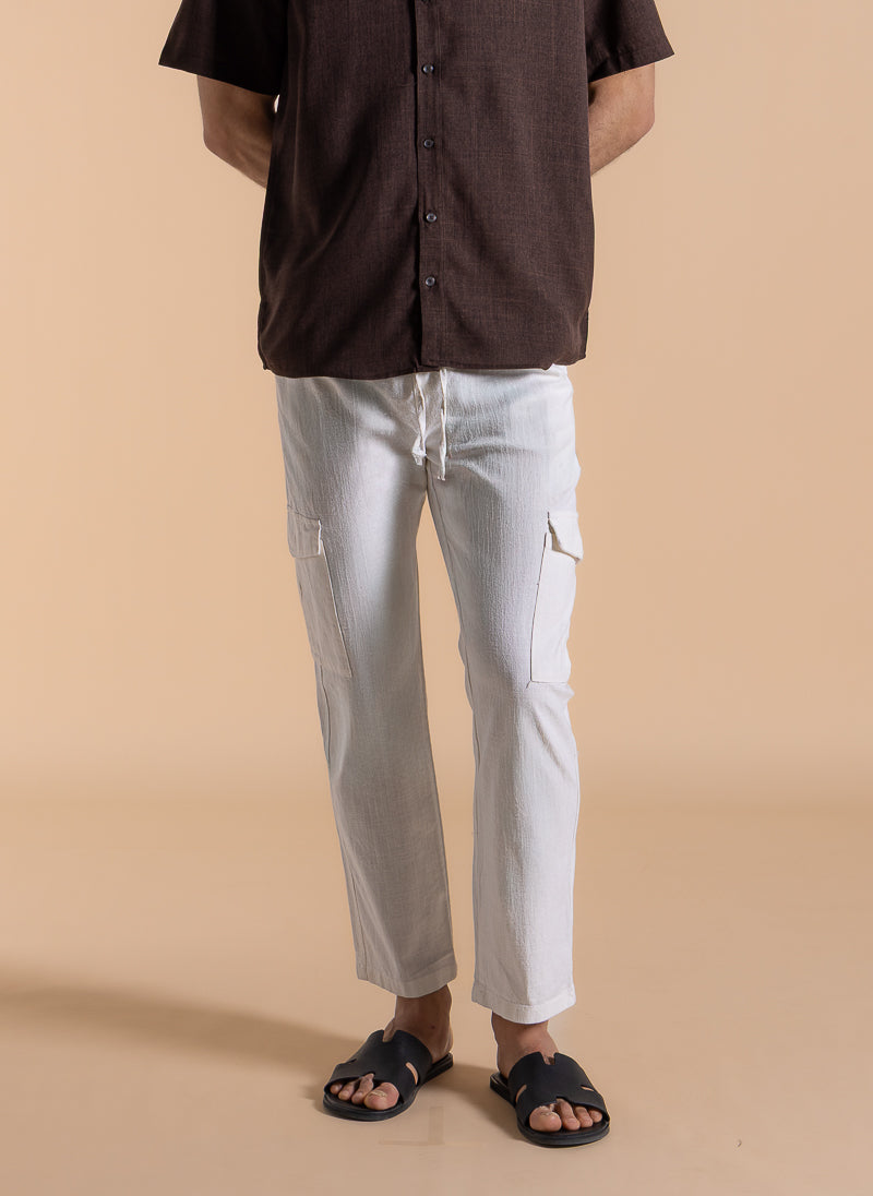 LINEN BLEND CARGO TROUSERS