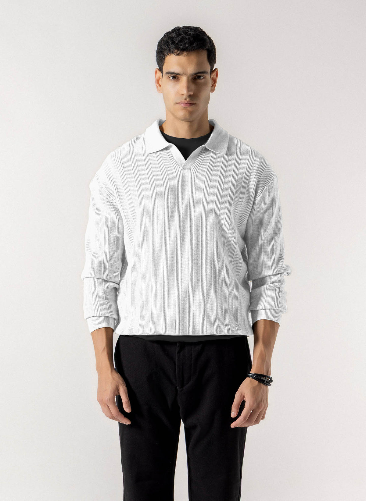 TEXTURED POLO KNIT SWEATER