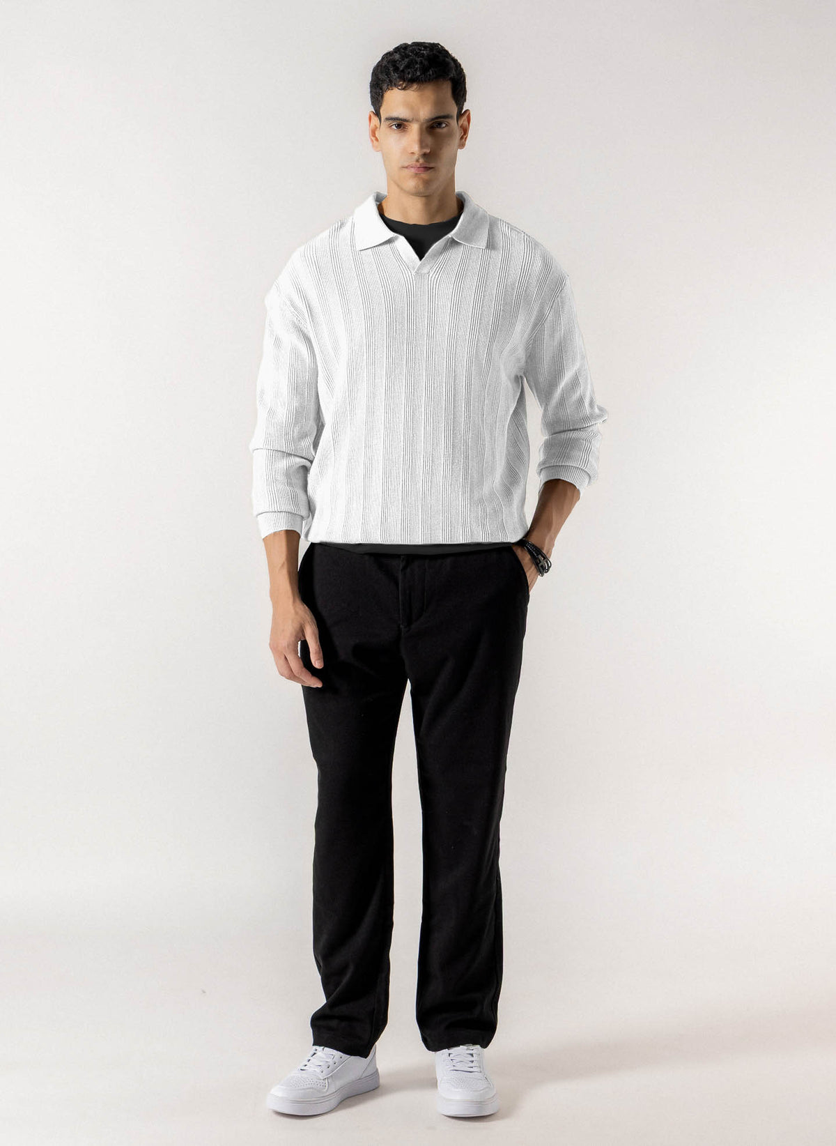 TEXTURED POLO KNIT SWEATER
