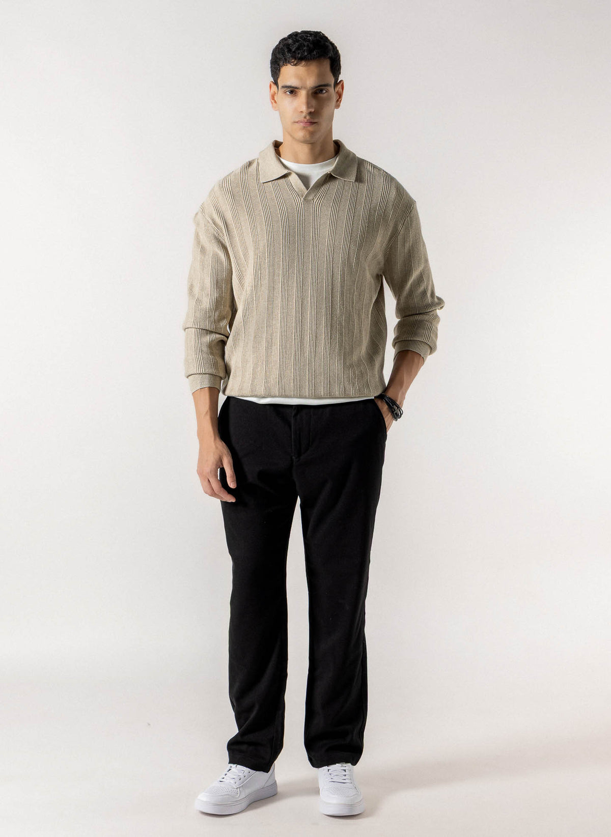 TEXTURED POLO KNIT SWEATER