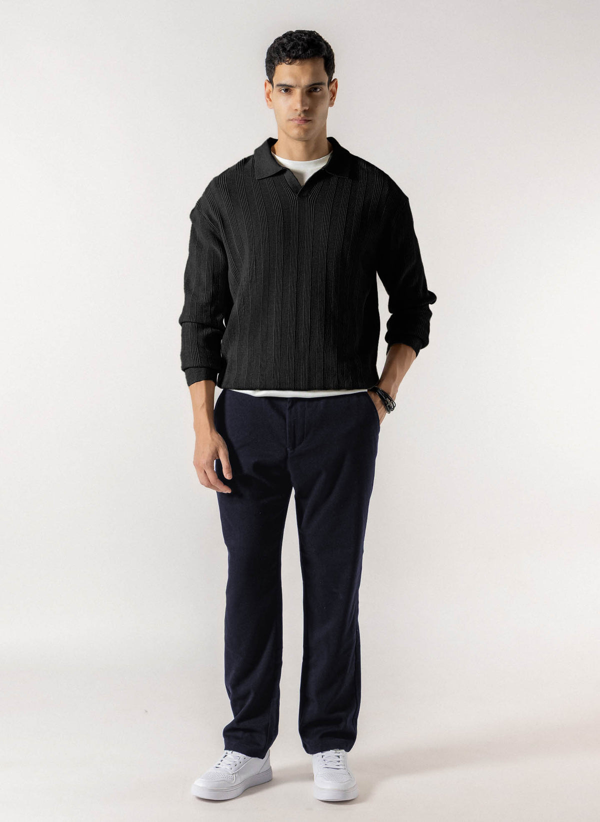 TEXTURED POLO KNIT SWEATER