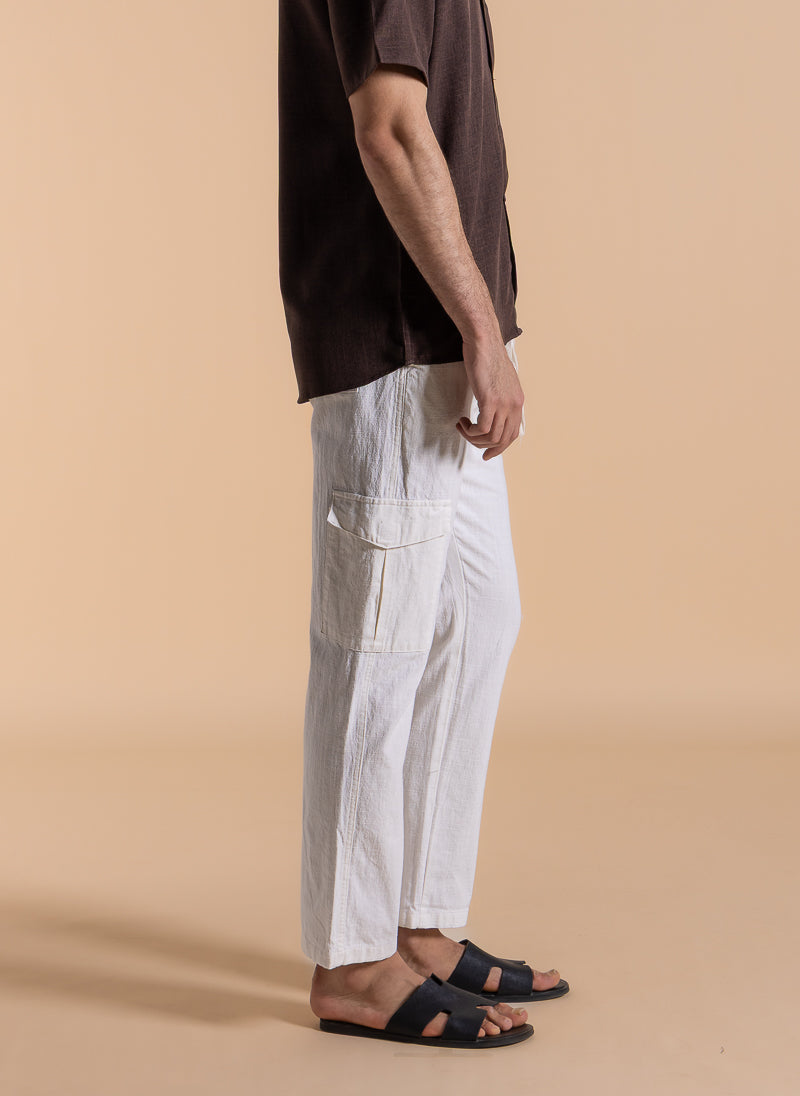 LINEN BLEND CARGO TROUSERS