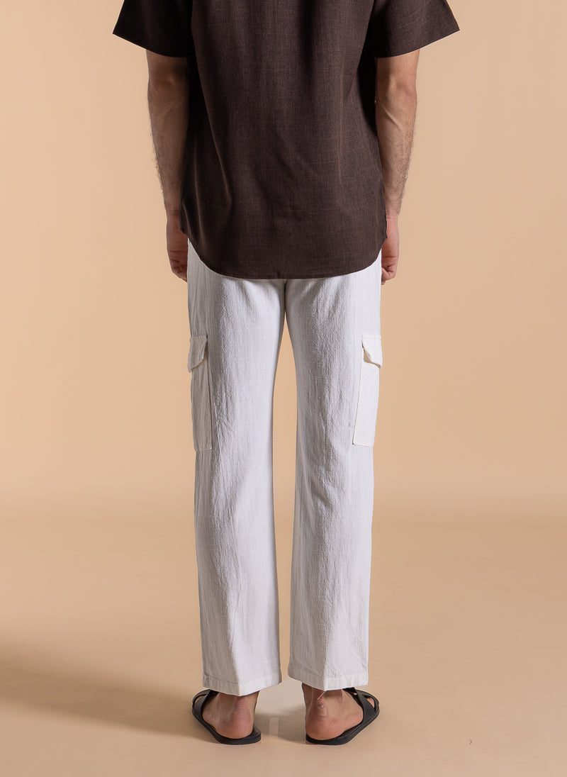 LINEN BLEND CARGO TROUSERS