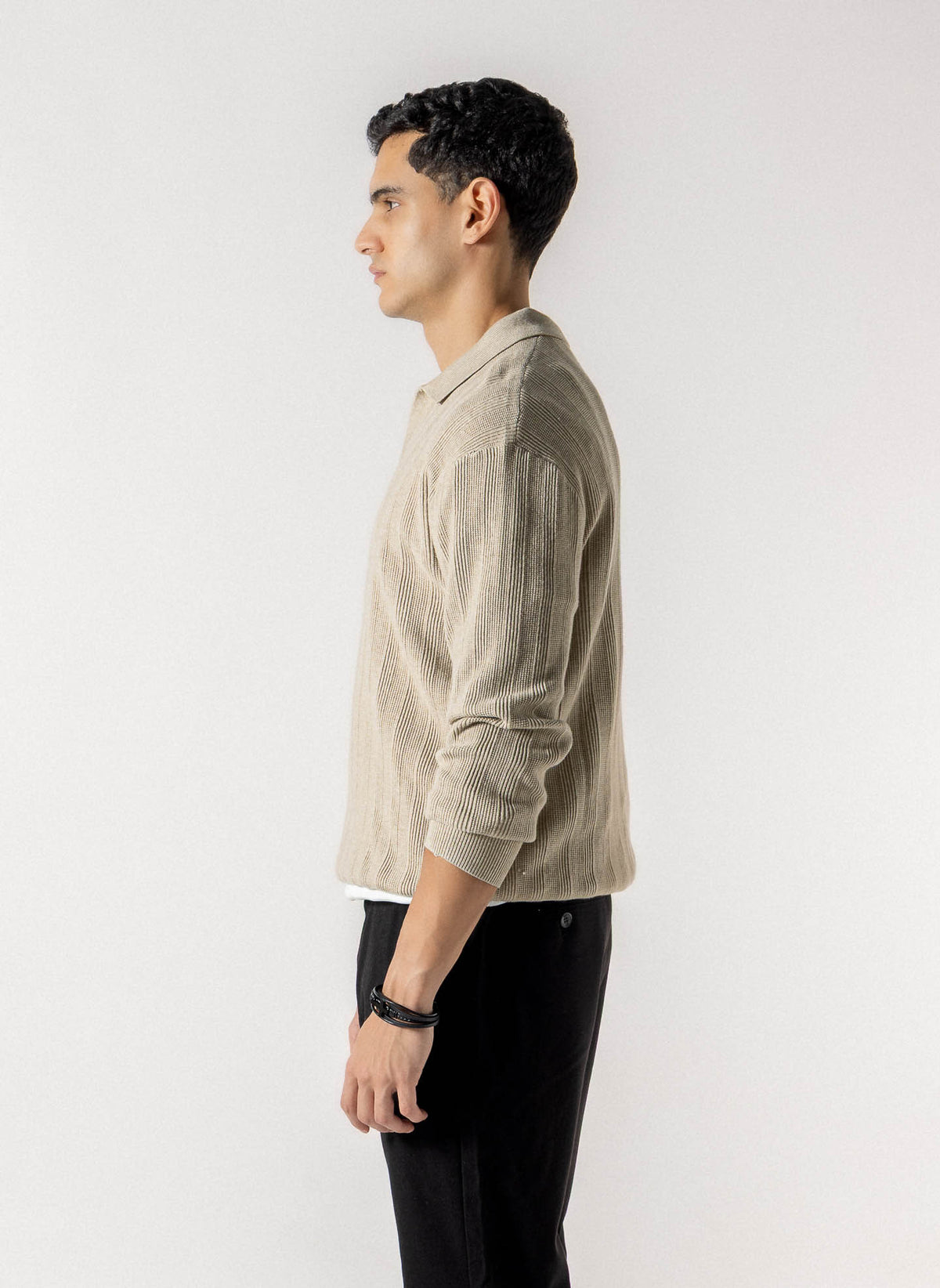TEXTURED POLO KNIT SWEATER