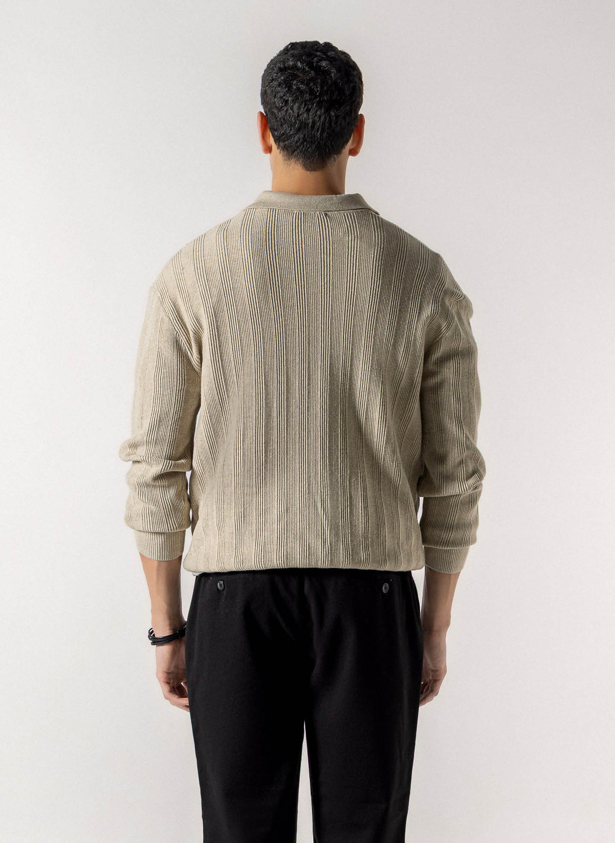 TEXTURED POLO KNIT SWEATER