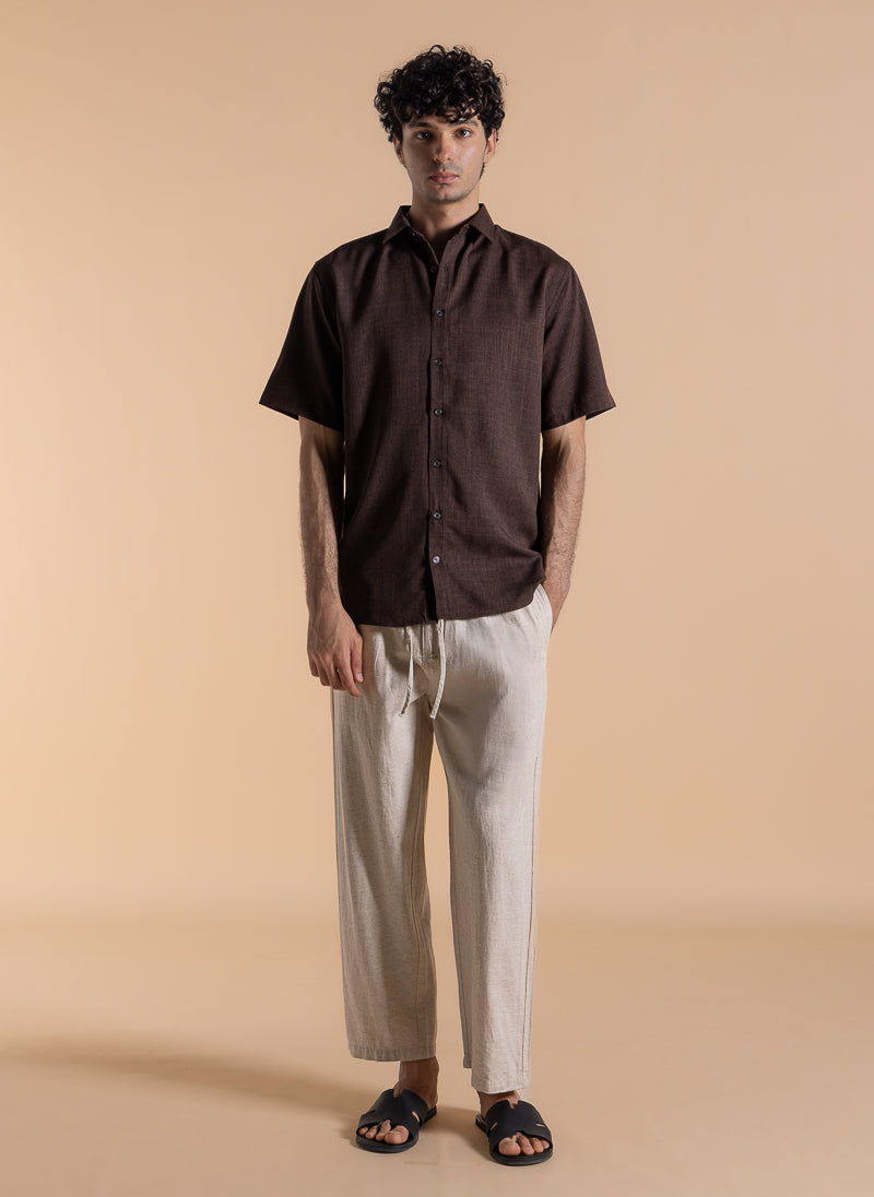 STAIGHT-FIT COMFORT LINEN BLEND TROUSERS