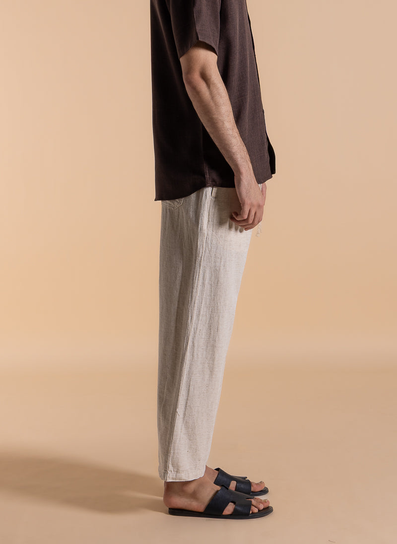 STAIGHT-FIT COMFORT LINEN BLEND TROUSERS