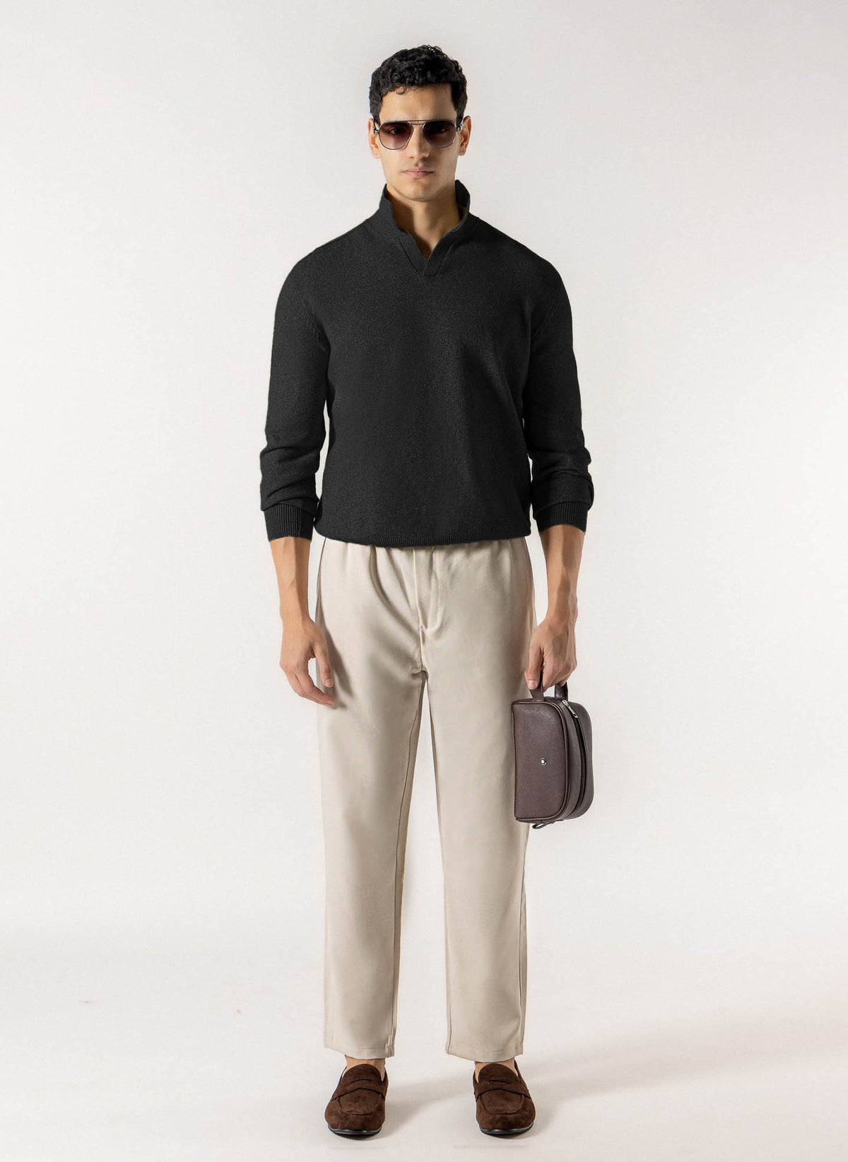 HEATHERED POLO KNIT SWEATER