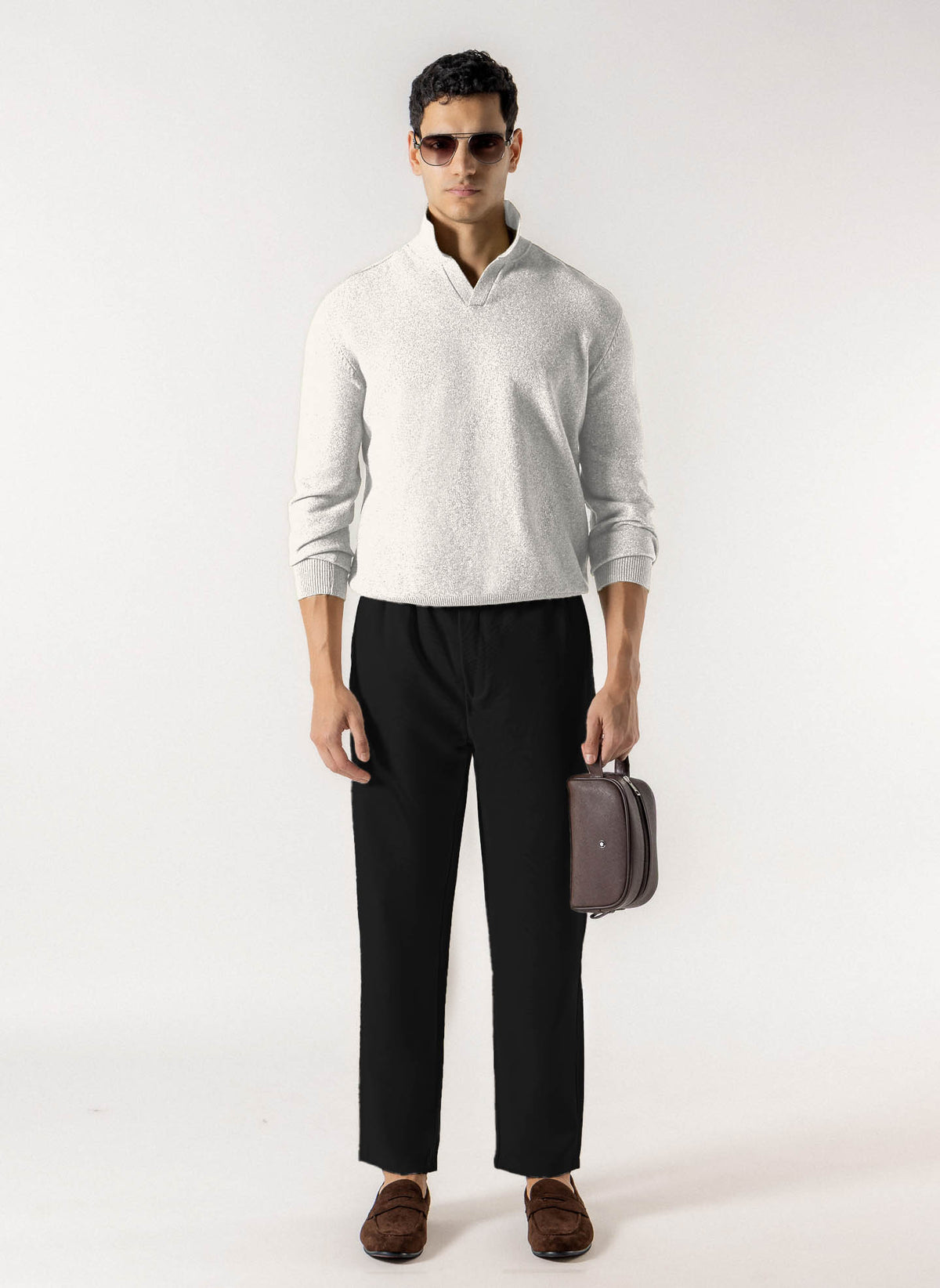 HEATHERED POLO KNIT SWEATER