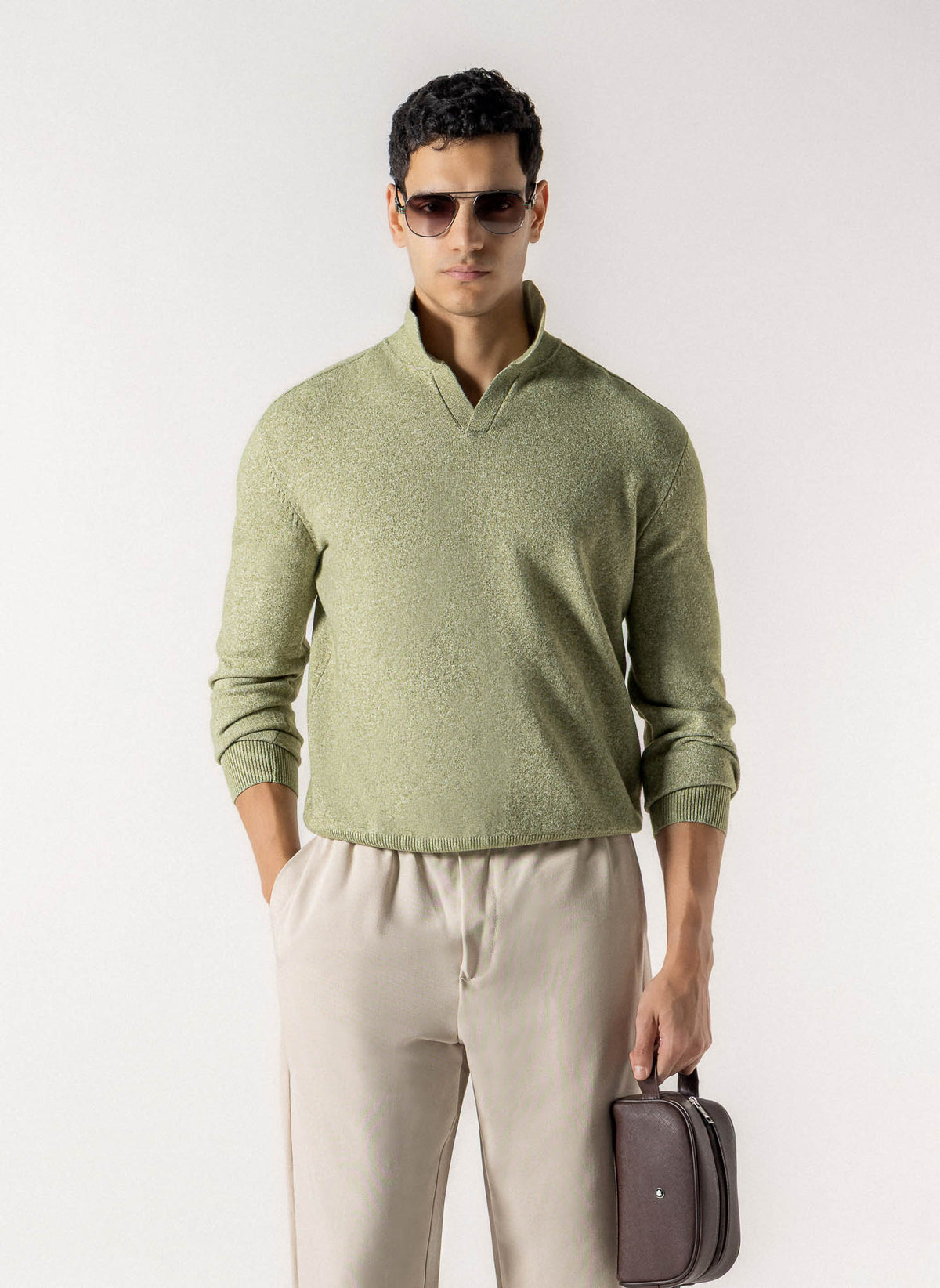 HEATHERED POLO KNIT SWEATER