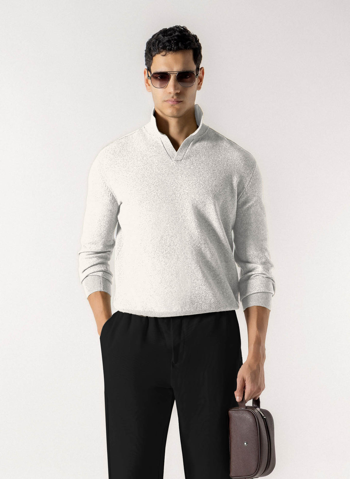 HEATHERED POLO KNIT SWEATER