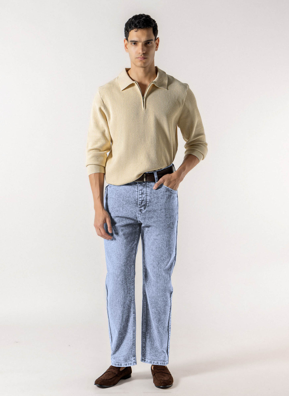 STRAIGHT LEG DENIM TROUSERS