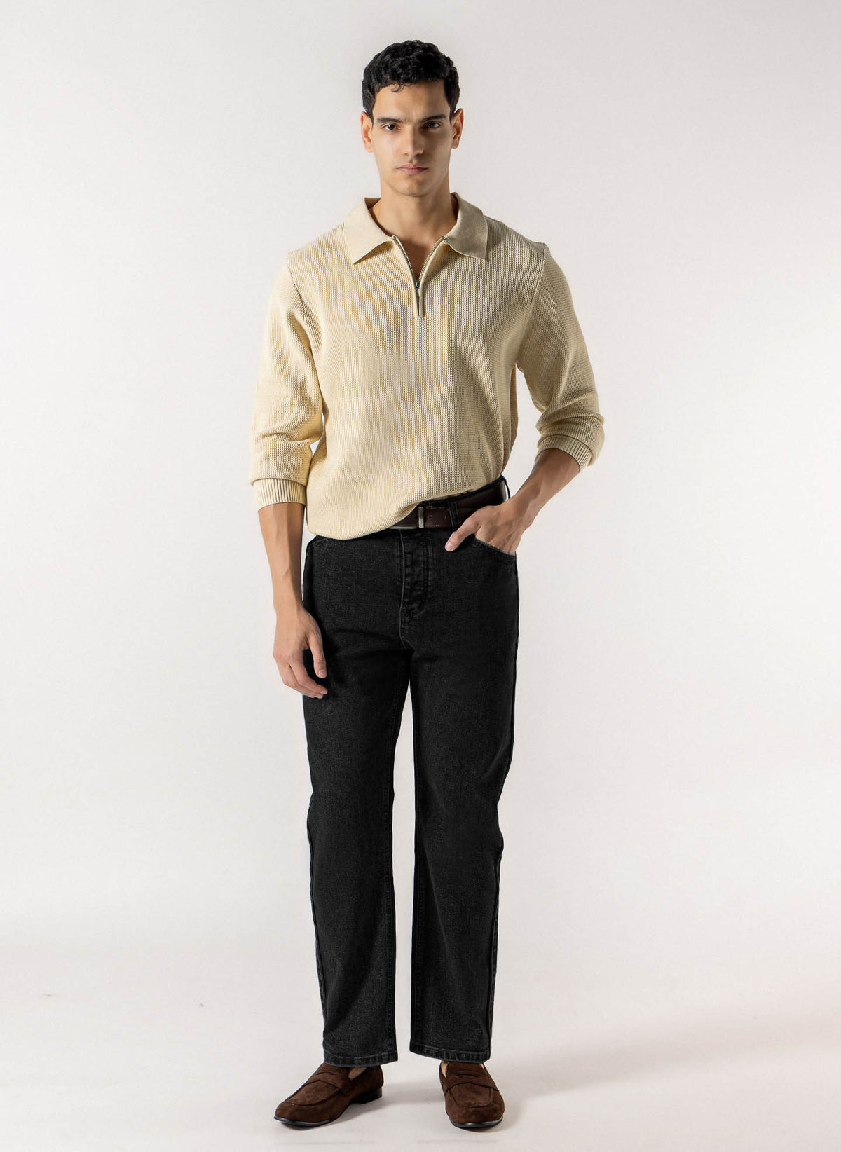 STRAIGHT LEG DENIM TROUSERS