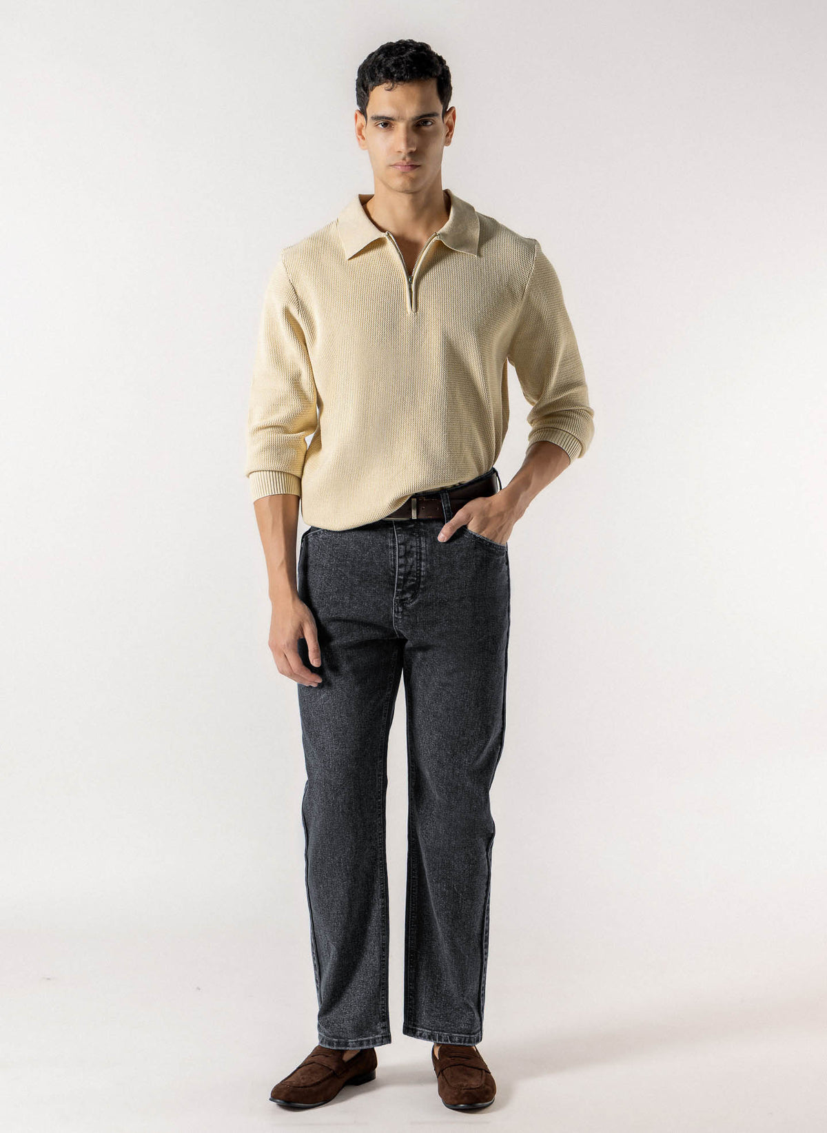 STRAIGHT LEG DENIM TROUSERS