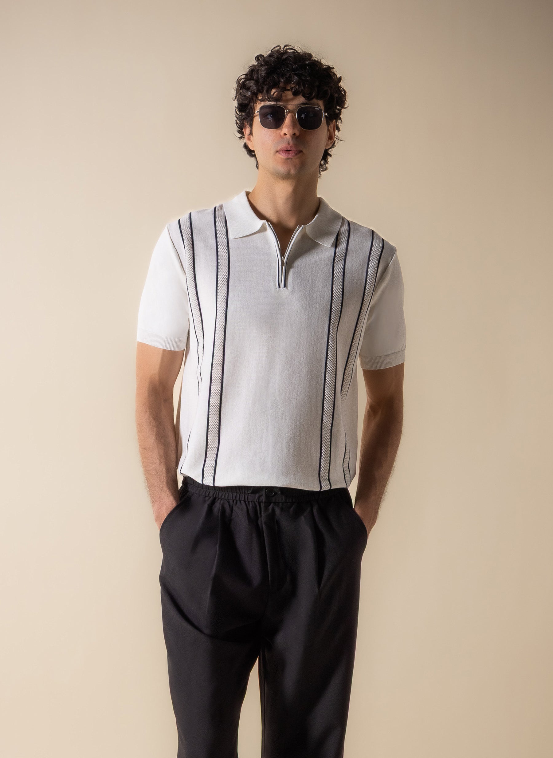 TEXTURED STRIPE POLO SHIRT