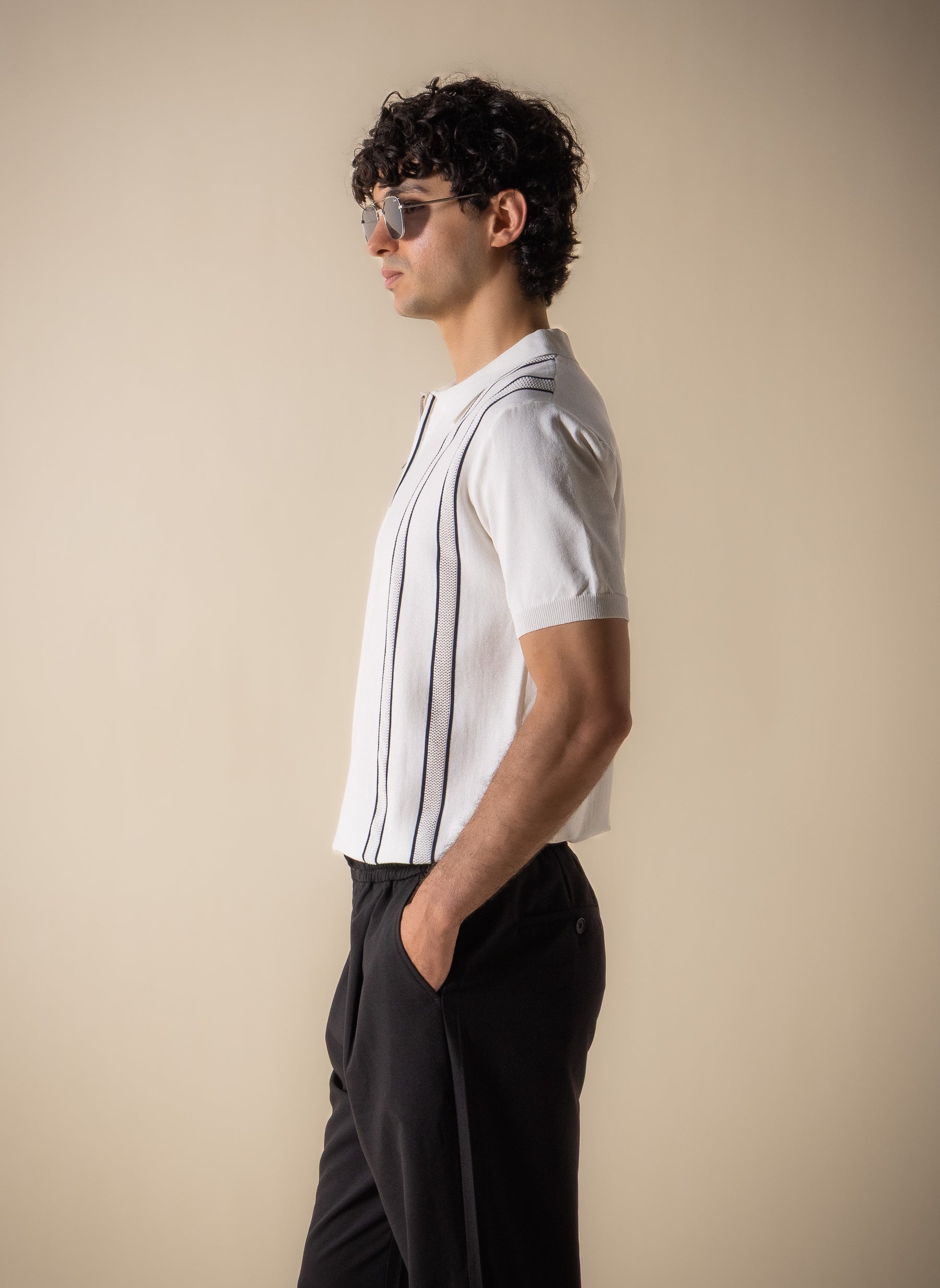 TEXTURED STRIPE POLO SHIRT