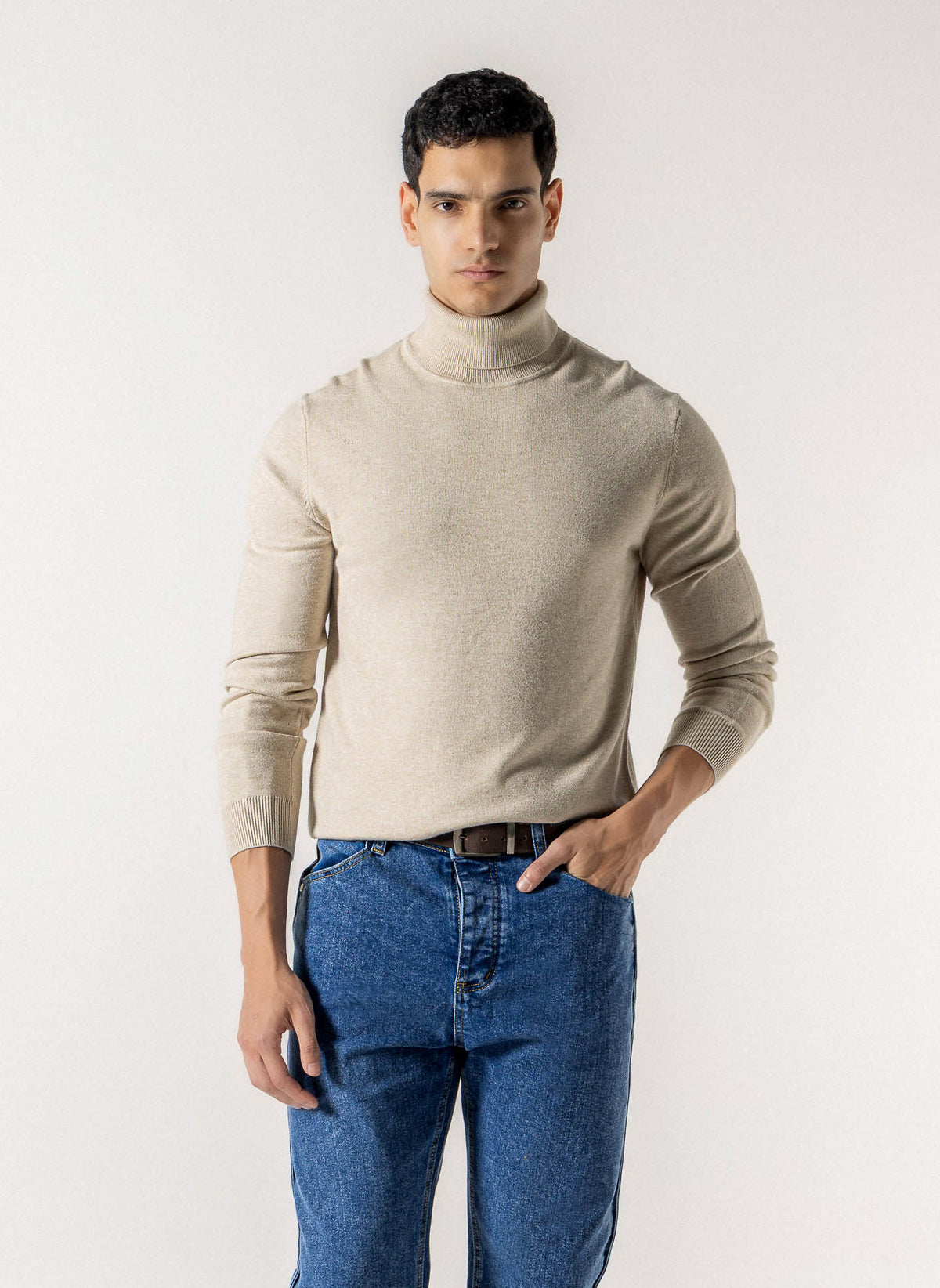 RIBBED ROLL NECK KNIT SWEATER