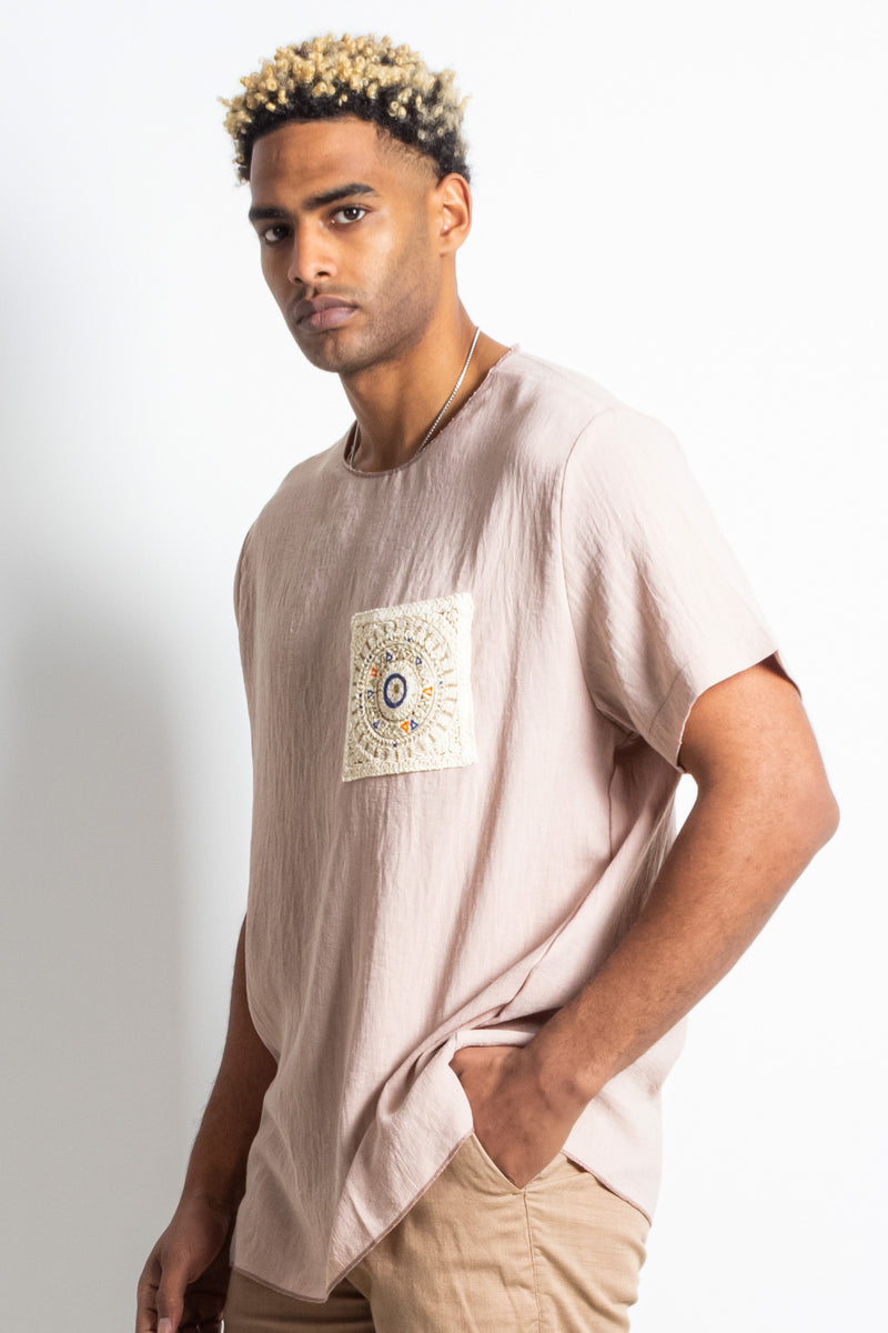 LINEN BLEND EMBROIDERED T-SHIRT