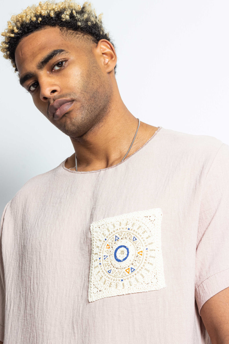 LINEN BLEND EMBROIDERED T-SHIRT