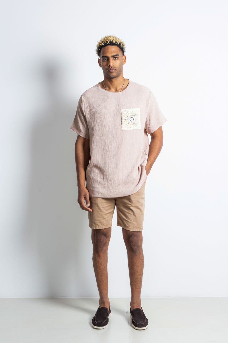 LINEN BLEND EMBROIDERED T-SHIRT