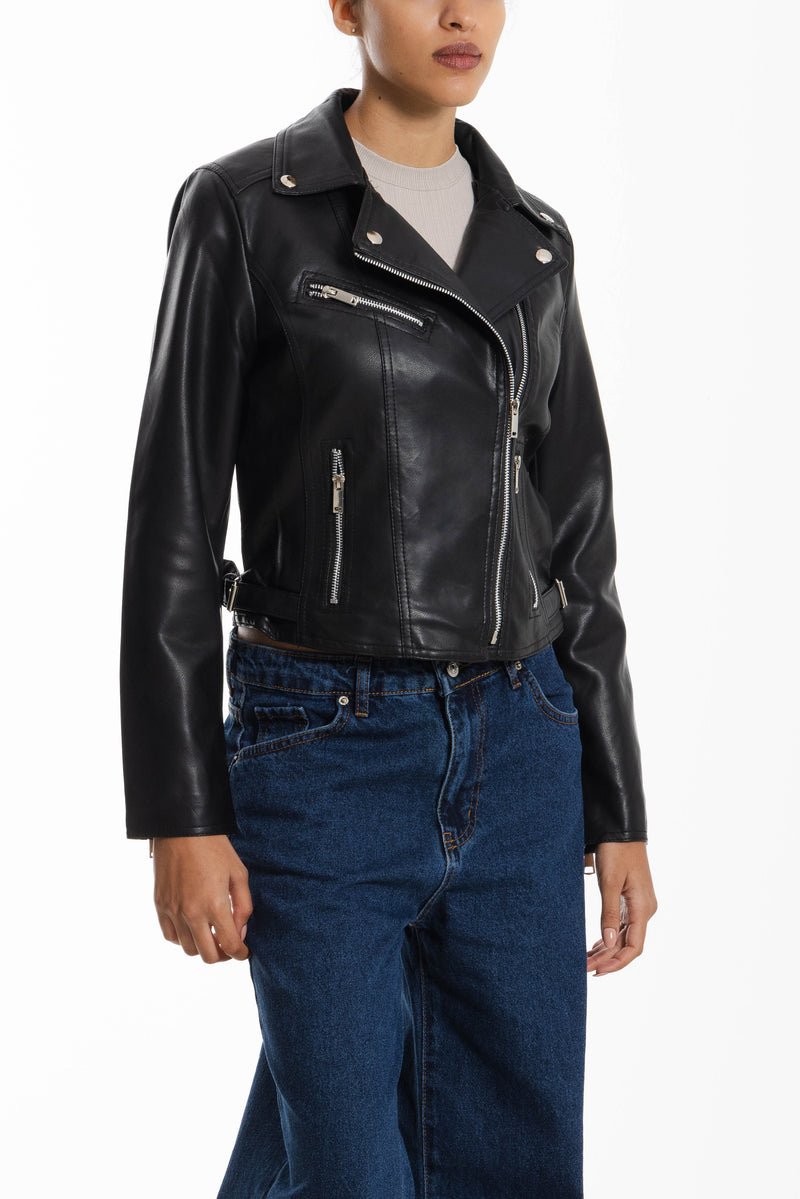 CROPPED LEATHER BIKER JACKET
