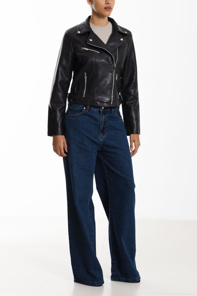 CROPPED LEATHER BIKER JACKET