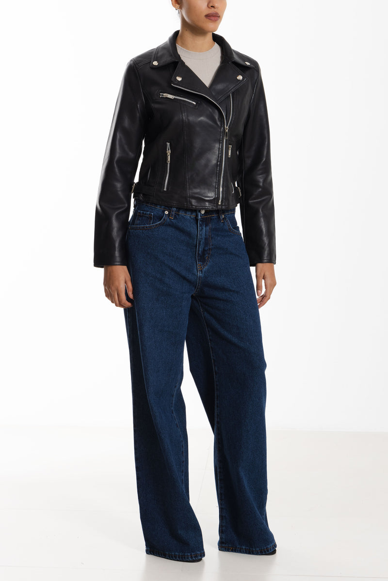 CROPPED LEATHER BIKER JACKET