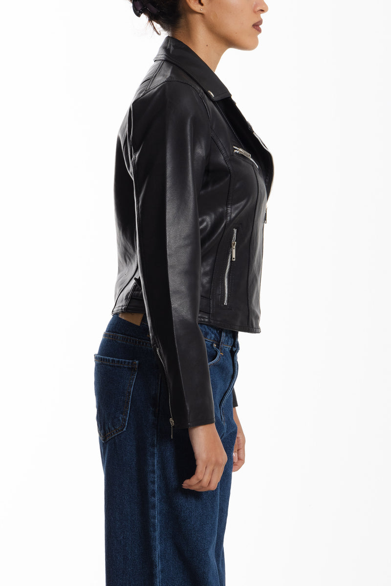 CROPPED LEATHER BIKER JACKET