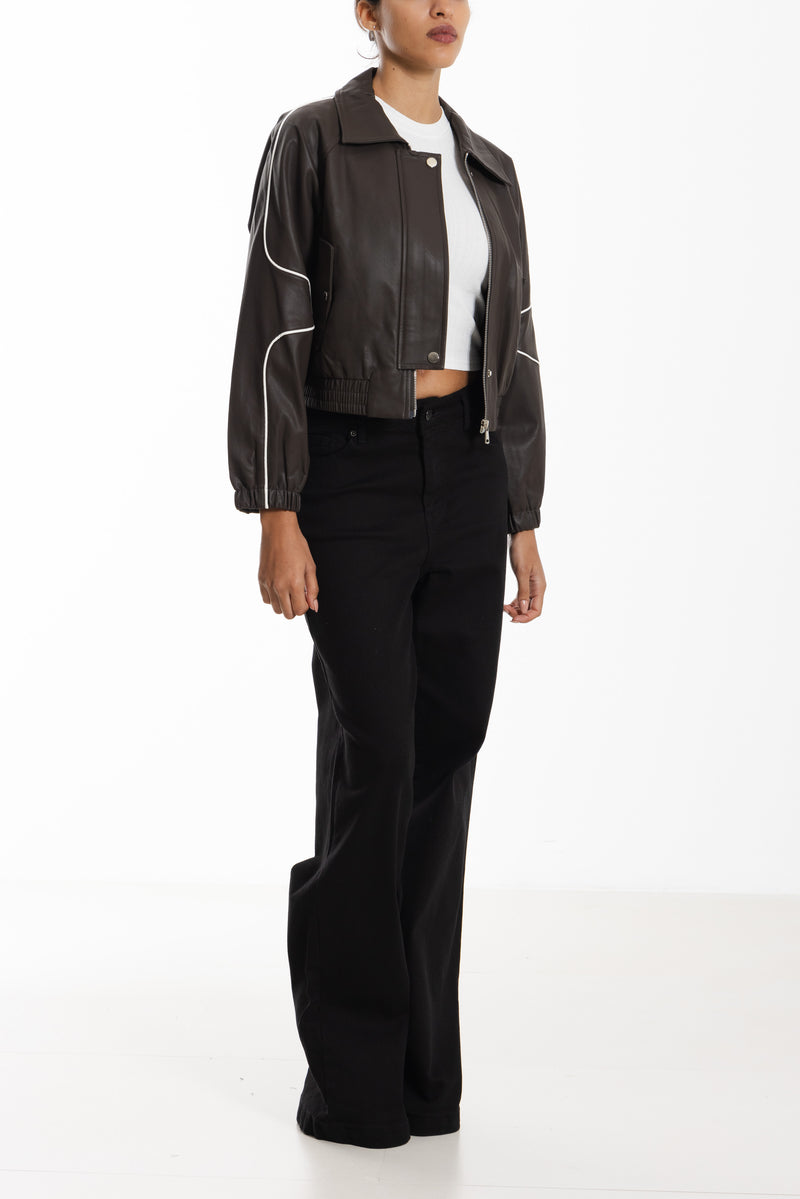 DETAILED CROP LEATHER JACKET