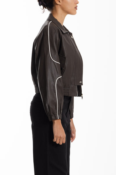 DETAILED CROP LEATHER JACKET