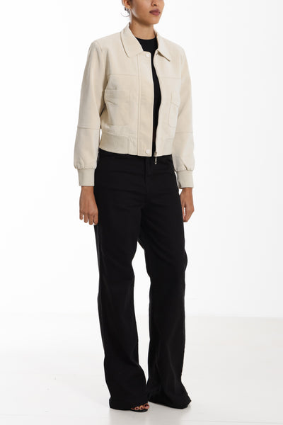 TEXTURED CROP LEATHER JACKET